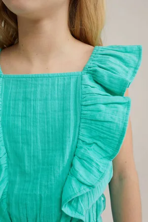 WE Fashion Playsuit turquoise Blauw Meisjes Katoen Vierkante hals Effen