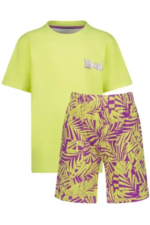 Vingino Shortama Wybren limegroen Jongens Stretchkatoen Ronde hals All over print