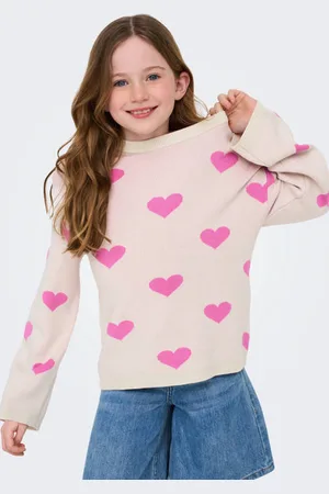 ONLY KIDS GIRL trui ecru fijn gebreid Meisjes Viscose Ronde hals Hartjes