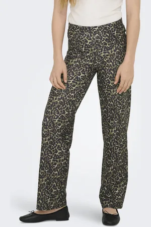 ONLY KIDS GIRL wide leg casual broek bruin Meisjes Polyester Panterprint