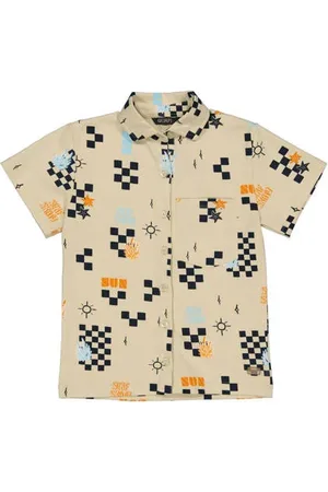Quapi Overhemd beige Jongens Katoen Klassieke kraag All over print