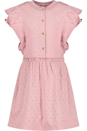 LEVV Little korte jurk ajour roze Meisjes Katoen Ronde hals Effen