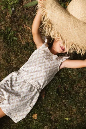Quapi Regular beige Playsuit Meisjes Katoen Vierkante hals Ruit