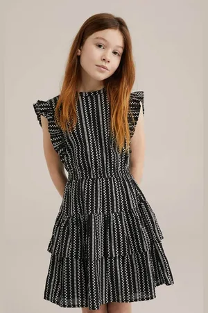 WE Fashion Korte jurk zwart Meisjes Katoen Ronde hals All over print
