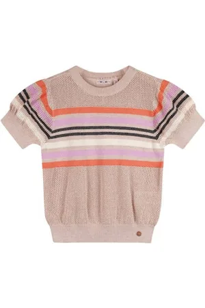 NoNo Zand Top Beige Meisjes Katoen Ronde hals Streep