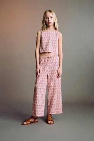 MANGO Wide leg palazzo broek Meisjes Katoen All over print