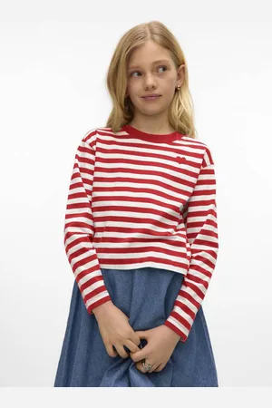 VERO MODA Longsleeve rood Meisjes Katoen Ronde hals Streep