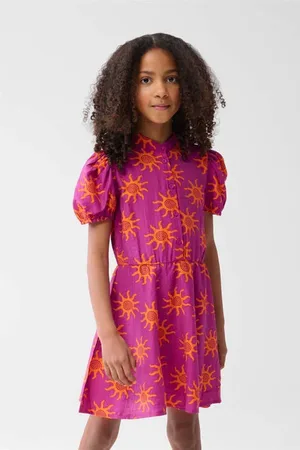 SHOEBY Korte jurk paars Meisjes Viscose Button down All over print