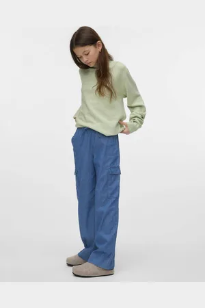 VERO MODA Wide leg cargo broek Meisjes Katoen Effen