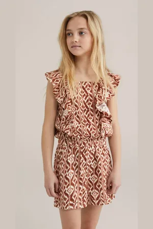 WE Fashion Playsuit roodbruin Meisjes Katoen Vierkante hals All over print