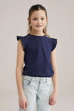 WE Fashion Mouwloze top Meisjes Katoen Ronde hals Effen
