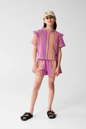 SHOEBY Blousetop paars ajour Meisjes Polyester Ronde hals Grafisch