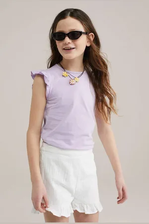 WE Fashion Mouwloze top Paars Meisjes Katoen Ronde hals Effen