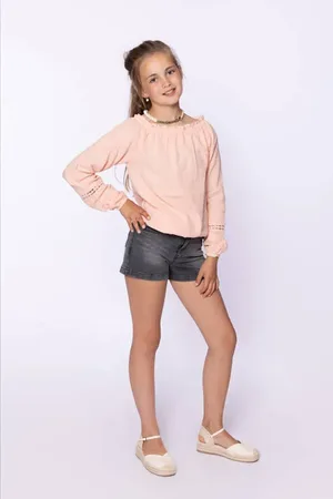 No Way Monday Blouse broderie Meisjes Katoen Boothals Effen