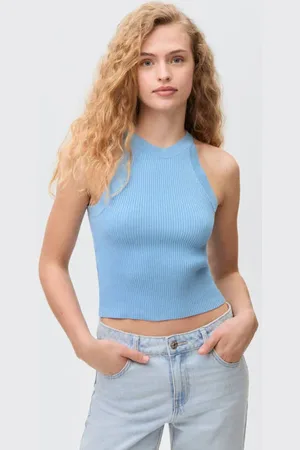 MANGO Cropped top rib gebreid Meisjes Katoen Ronde hals