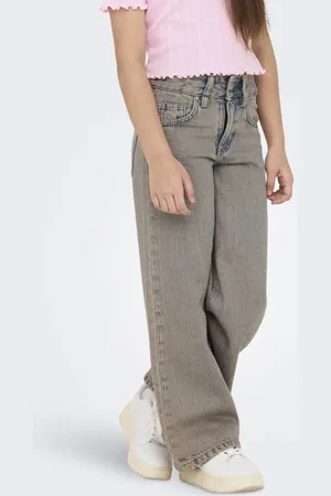 ONLY KIDS GIRL wide leg high waist jeans Blauw Effen