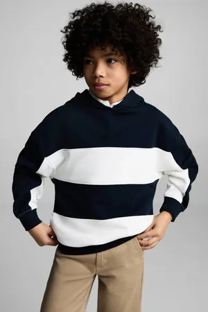 MANGO Hoodie donkerblauw Sweater Streep
