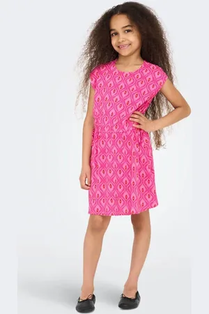 ONLY KIDS GIRL midi jurk roze Paars Meisjes Viscose Ronde hals All over print