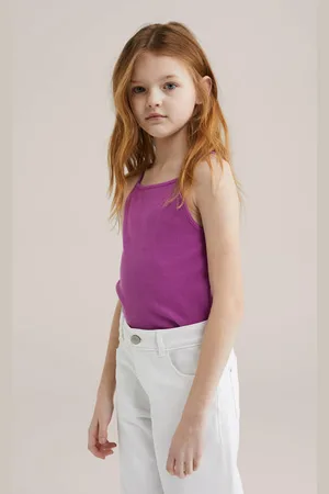 WE Fashion Mouwloze top rib gebreid Meisjes Stretchkatoen Vierkante hals