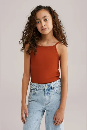 WE Fashion Mouwloze top rib gebreid Meisjes Stretchkatoen Vierkante hals