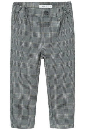 NAME IT MINI baby geruite slim fit broek NKMSILAS Grijs Jongens Polyester