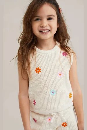 WE Fashion Mouwloze top gebreid Meisjes Katoen Ronde hals Effen
