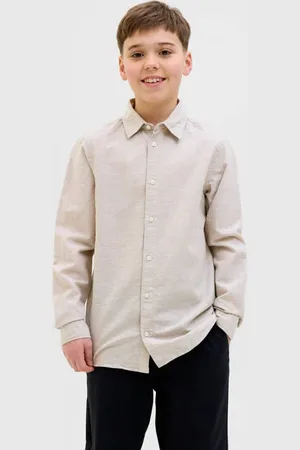 JACK & JONES JUNIOR overhemd beige Jongens Katoen Klassieke kraag Effen
