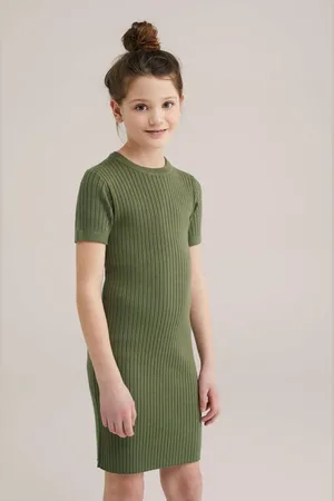 WE Fashion Midi jurk rib gebreid Meisjes Viscose Ronde hals
