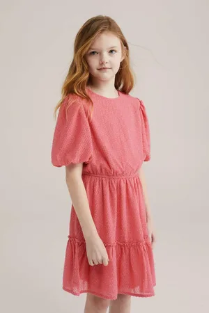 WE Fashion Korte jurk met lurex Meisjes Polyester Ronde hals Effen