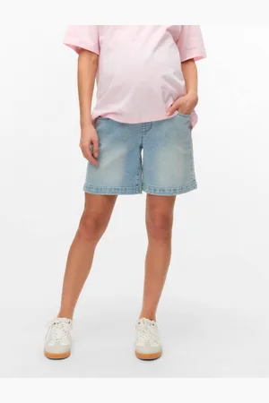 Mama;licious Slim regular waist zwangerschaps denim short Korte broek Blauw