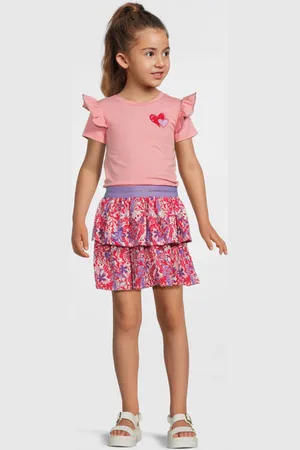 B.Nosy Midi jurk roze Meisjes Stretchkatoen Ronde hals Bloemen