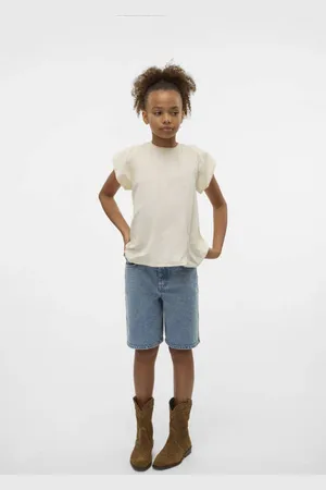 VERO MODA Blousetop Meisjes Katoen Ronde hals Effen