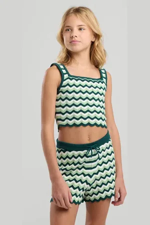 America today Cropped top groen Meisjes Katoen Ronde hals Streep