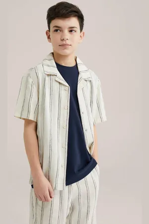 WE Fashion Overhemd beige Jongens Viscose Klassieke kraag Streep