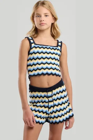 America today Cropped top blauw Meisjes Katoen Ronde hals Streep