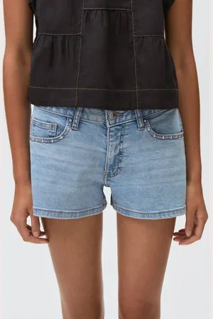 MANGO Denim denim short medium blue denim Blauw Effen