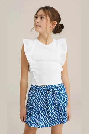 WE Fashion Mouwloze top rib gebreid Meisjes Stretchkatoen Ronde hals