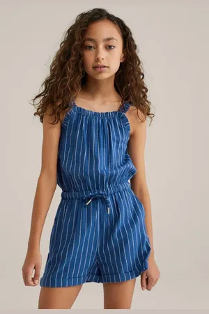 WE Fashion Straight donkerblauw Playsuit Meisjes Katoen Vierkante hals