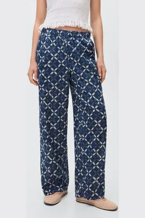 MANGO Casual broek donkerblauw Meisjes Katoen All over print