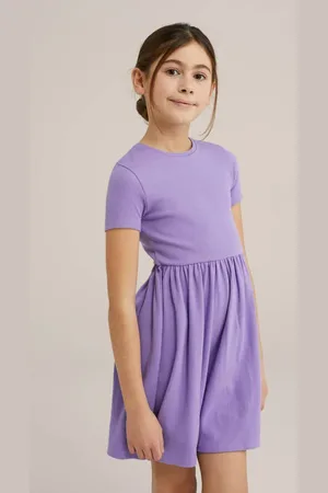 WE Fashion Korte jurk ribgebreid Meisjes Stretchkatoen Ronde hals