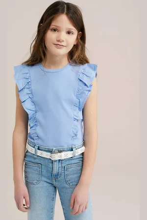WE Fashion Mouwloze top rib gebreid Meisjes Stretchkatoen Ronde hals