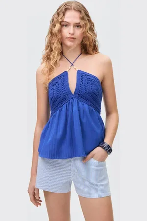 MANGO Denim short blauw Meisjes Stretchdenim Streep