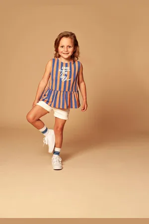 Stains&Stories Mouwloze top blauw Meisjes Katoen Ronde hals Streep