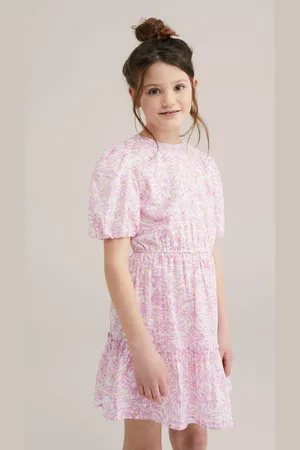 WE Fashion Korte jurk roze Meisjes Katoen Ronde hals All over print