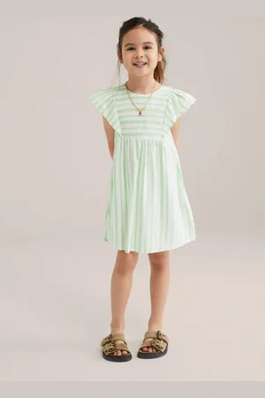 WE Fashion Korte jurk lichtgroen Meisjes Katoen Ronde hals Streep