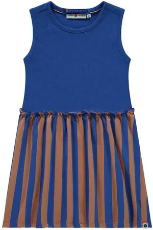 Stains&Stories Korte jurk blauw Meisjes Katoen Ronde hals Streep