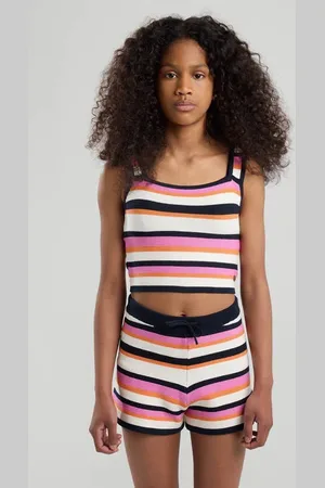 America today Cropped top roze Meisjes Katoen Ronde hals Streep