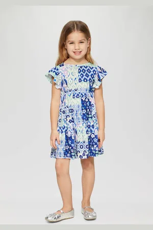 QS by s.Oliver Zomerjurk blauw Meisjes Viscose Ronde hals All over print