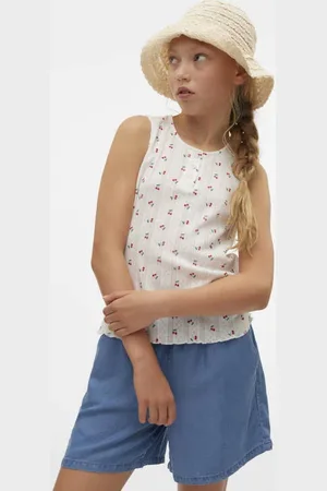 VERO MODA Mouwloze top wit Meisjes Polyester Ronde hals All over print