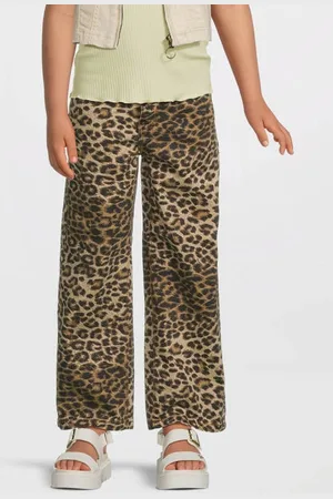 NAME IT KIDS wide leg casual broek bruin Meisjes Katoen Panterprint